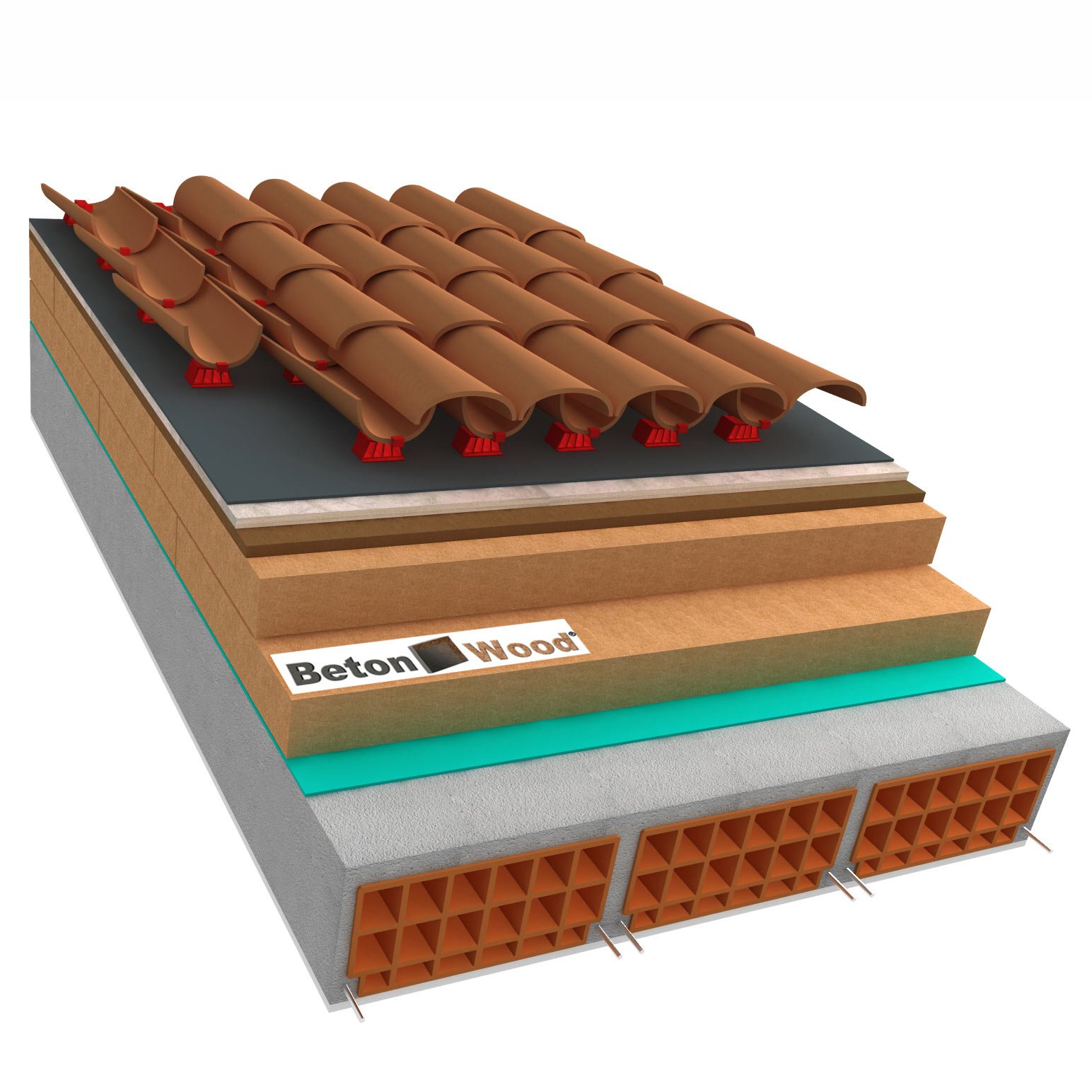 Tetto in fibre di legno, Bitumfiber e cementolegno su calcestruzzo